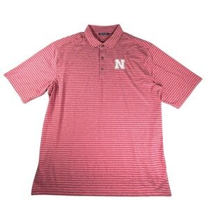 Cutter & Buck Nebraska Huskers Mens XLT Red Striped Polo Shirt BCK01300 NWT